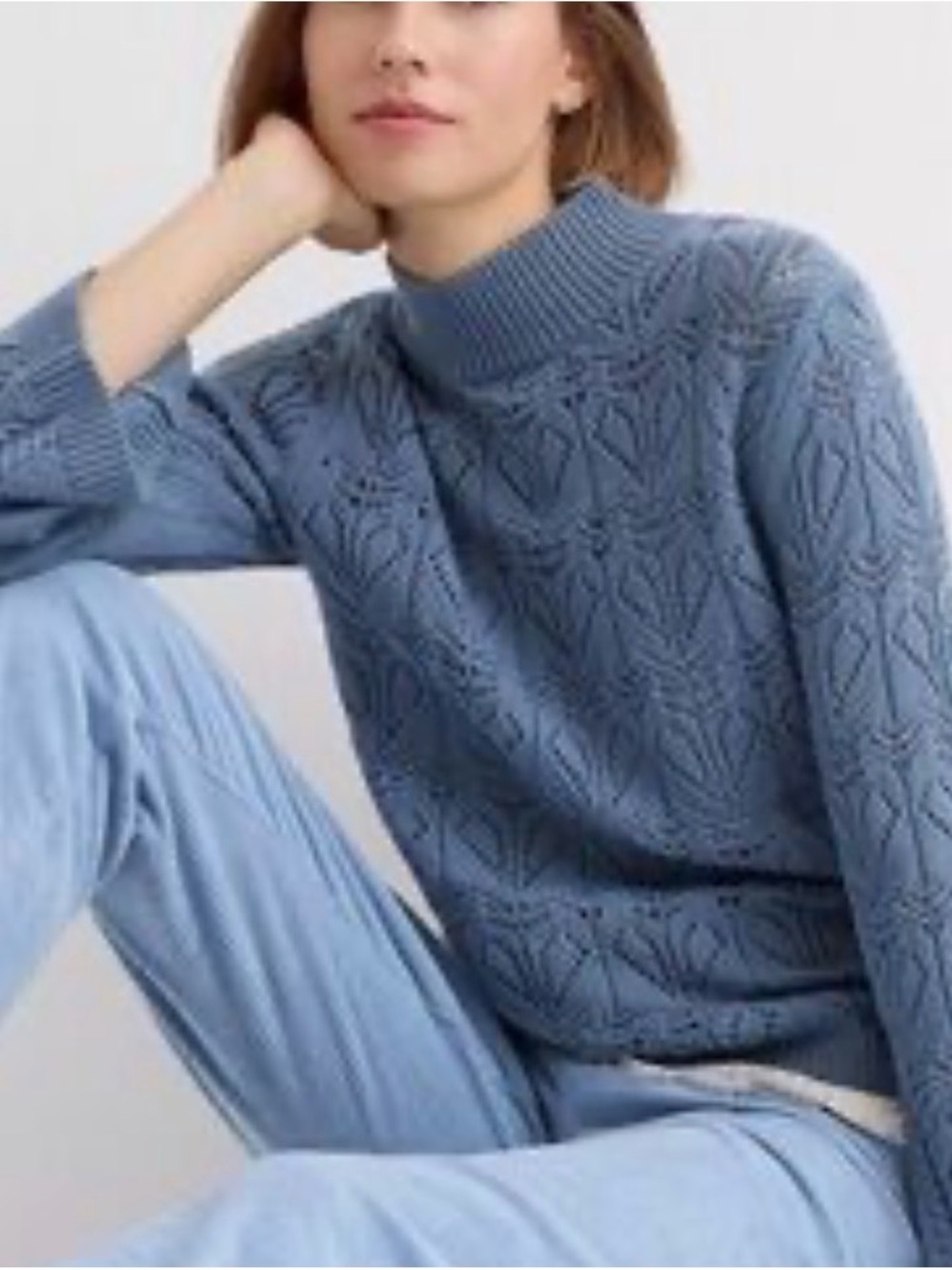 LOFT Lace Stitch Mock Neck Sweater Blue XL
